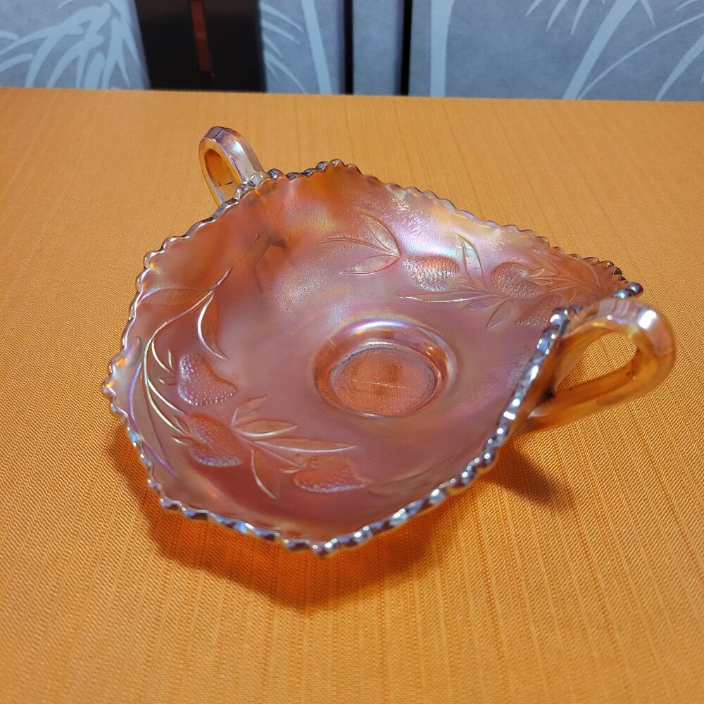 Fenton Strawberry Marigold Carnival Glass 2 Handled Bon Bon Candy Dish - 1917